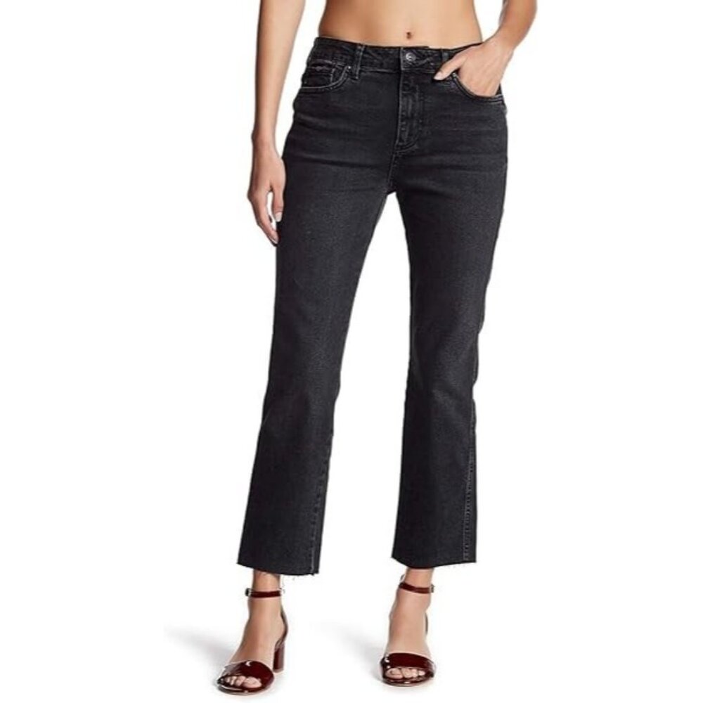 NWT Free People Clean Girlfriend in Black Raw Hem Stretch Denim Jeans 26